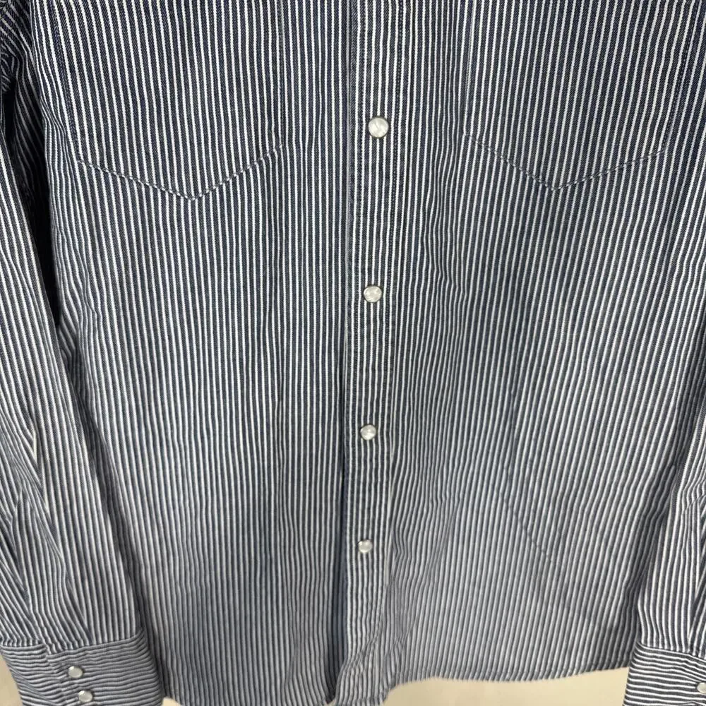 Levi’s Mens M Western Shirt Hickory Stripe Pearl Snap Denim Workwear Cowboy